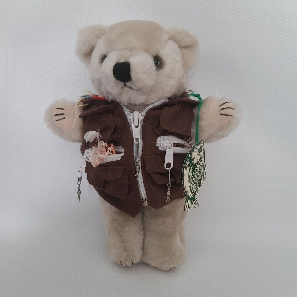 Dept 56 Fisherman Fish Fishing Jacket Plush Teddy Bear Jointed 9.5"